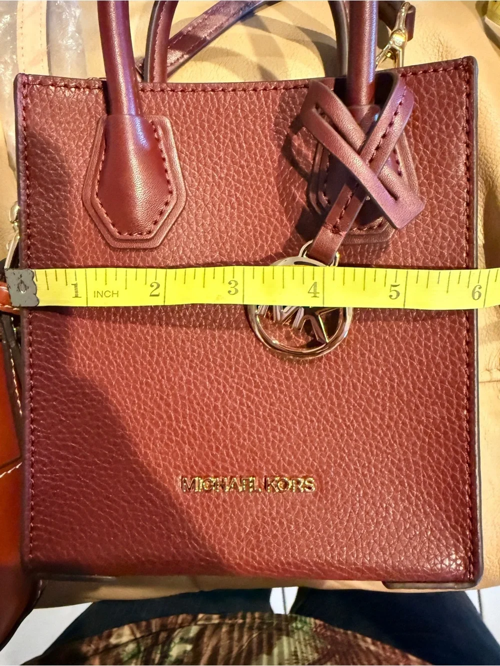 Michael Kors Wine Pebbled Leather Mini Satchel with Gold MK Charm